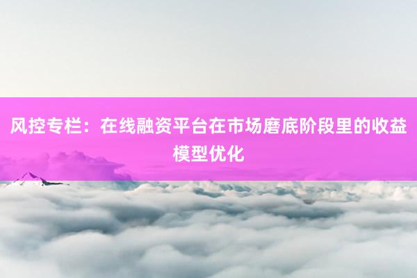 风控专栏:在线融资平台在市场磨底阶段里的收益模型优化