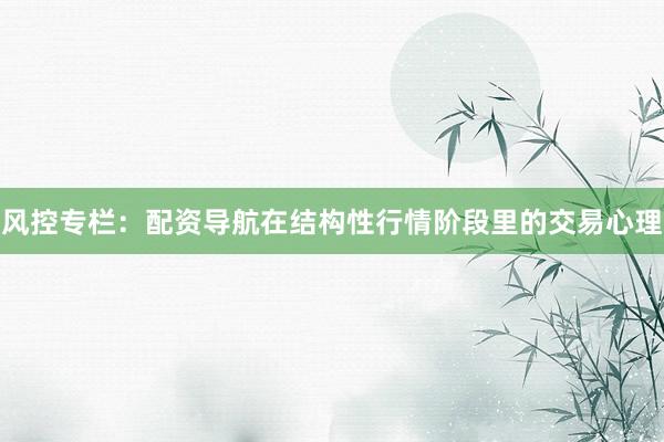 风控专栏：配资导航在结构性行情阶段里的交易心理