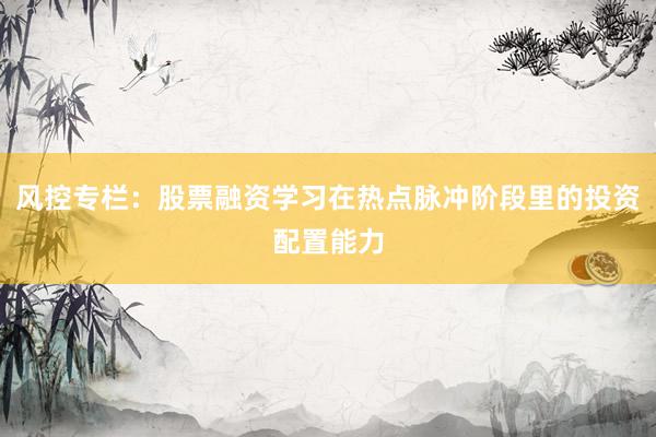 风控专栏：股票融资学习在热点脉冲阶段里的投资配置能力