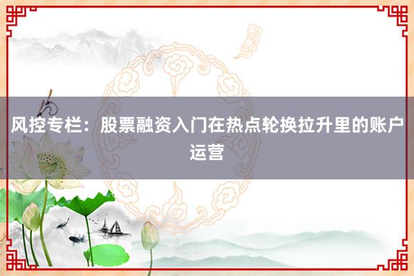 风控专栏：股票融资入门在热点轮换拉升里的账户运营