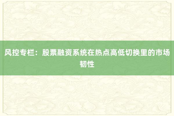 风控专栏：股票融资系统在热点高低切换里的市场韧性