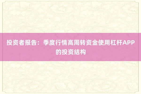 投资者报告：季度行情高周转资金使用杠杆APP的投资结构
