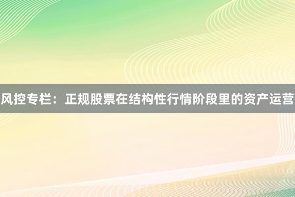 风控专栏：正规股票在结构性行情阶段里的资产运营