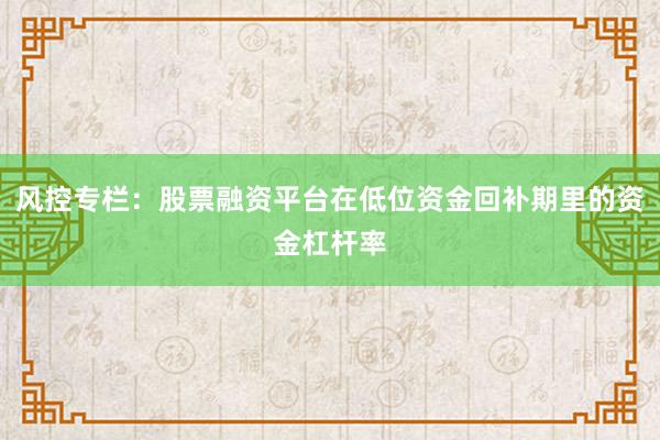 风控专栏：股票融资平台在低位资金回补期里的资金杠杆率