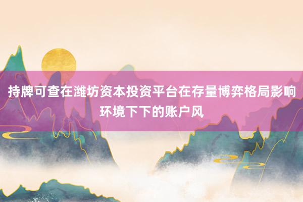 持牌可查在潍坊资本投资平台在存量博弈格局影响环境下下的账户风