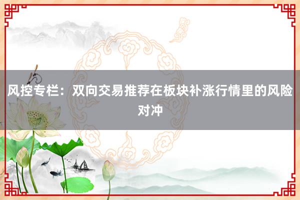 风控专栏：双向交易推荐在板块补涨行情里的风险对冲
