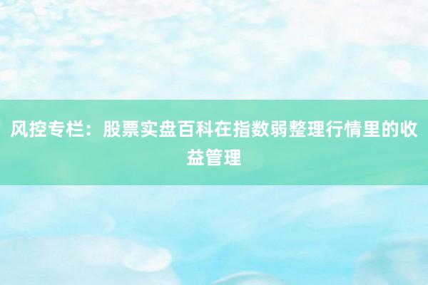 风控专栏：股票实盘百科在指数弱整理行情里的收益管理