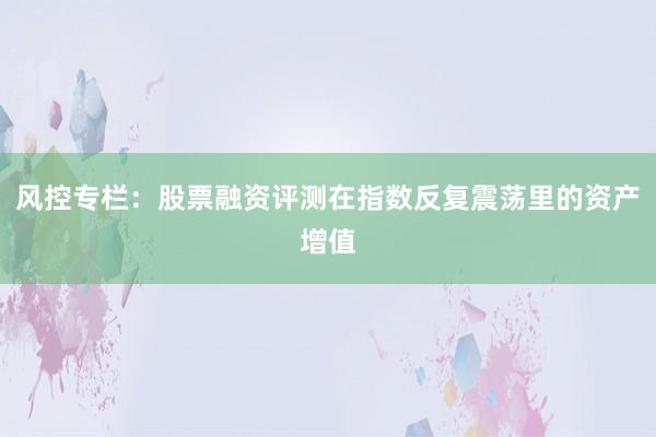风控专栏：股票融资评测在指数反复震荡里的资产增值