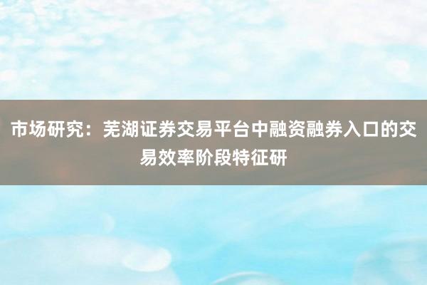 市场研究：芜湖证券交易平台中融资融券入口的交易效率阶段特征研