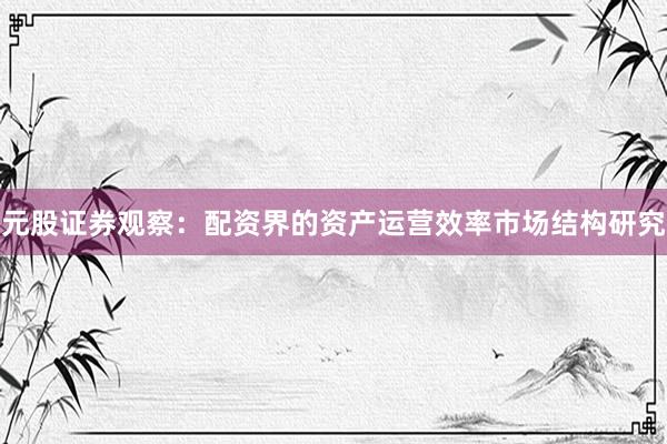 元股证券观察：配资界的资产运营效率市场结构研究