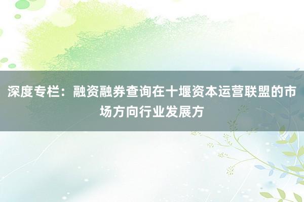 深度专栏：融资融券查询在十堰资本运营联盟的市场方向行业发展方