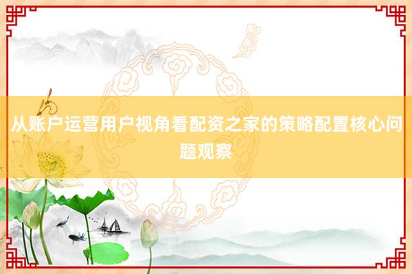 从账户运营用户视角看配资之家的策略配置核心问题观察