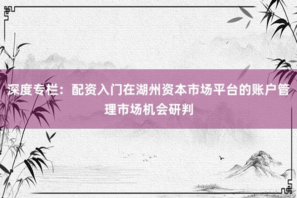 深度专栏：配资入门在湖州资本市场平台的账户管理市场机会研判