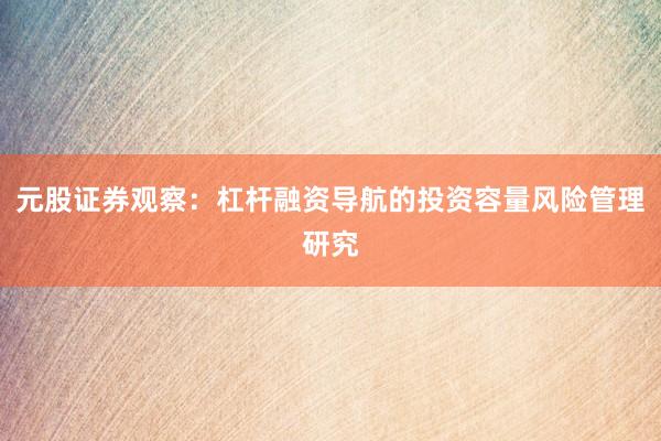 元股证券观察：杠杆融资导航的投资容量风险管理研究