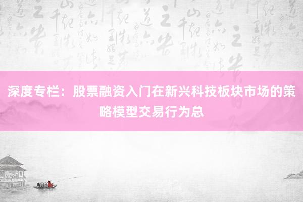 深度专栏：股票融资入门在新兴科技板块市场的策略模型交易行为总