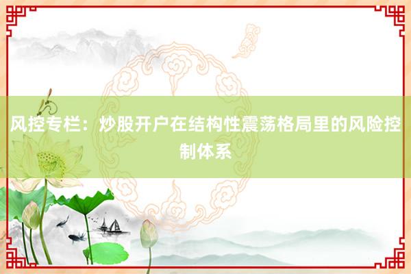 风控专栏：炒股开户在结构性震荡格局里的风险控制体系