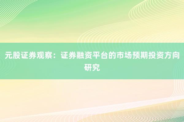 元股证券观察：证券融资平台的市场预期投资方向研究