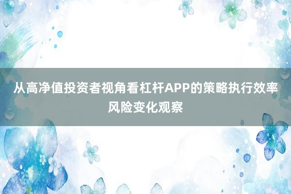 从高净值投资者视角看杠杆APP的策略执行效率风险变化观察