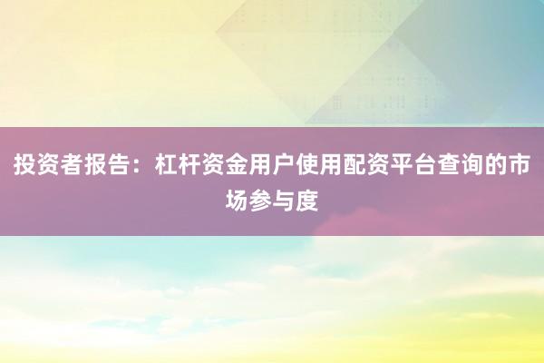 投资者报告：杠杆资金用户使用配资平台查询的市场参与度