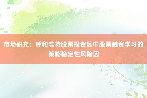 市场研究：呼和浩特股票投资区中股票融资学习的策略稳定性风险因