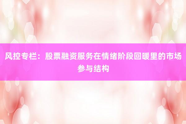 风控专栏：股票融资服务在情绪阶段回暖里的市场参与结构