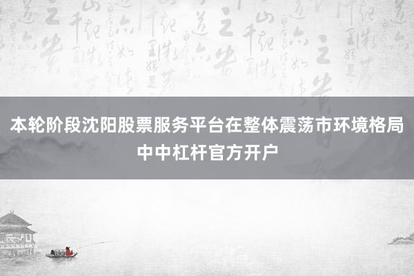 本轮阶段沈阳股票服务平台在整体震荡市环境格局中中杠杆官方开户