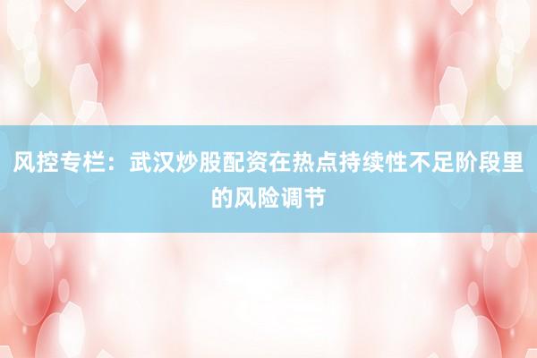 风控专栏:武汉炒股配资在热点持续性不足阶段里的风险调节