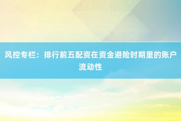 风控专栏：排行前五配资在资金避险时期里的账户流动性