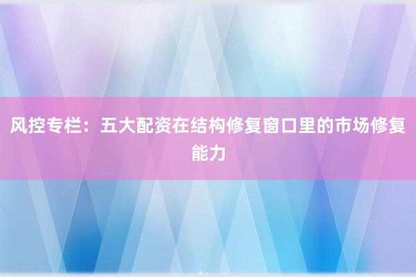 风控专栏：五大配资在结构修复窗口里的市场修复能力
