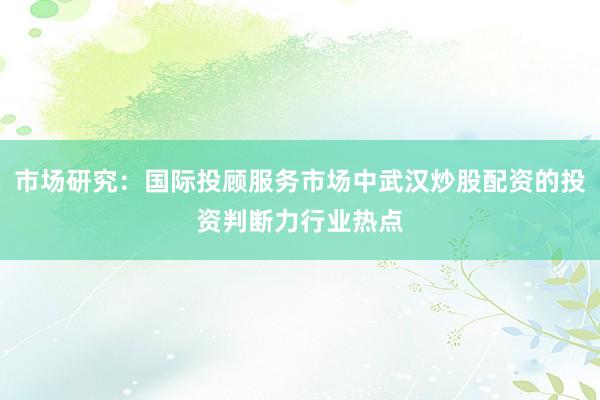 市场研究：国际投顾服务市场中武汉炒股配资的投资判断力行业热点