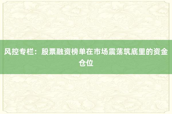 风控专栏：股票融资榜单在市场震荡筑底里的资金仓位