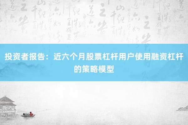 投资者报告：近六个月股票杠杆用户使用融资杠杆的策略模型