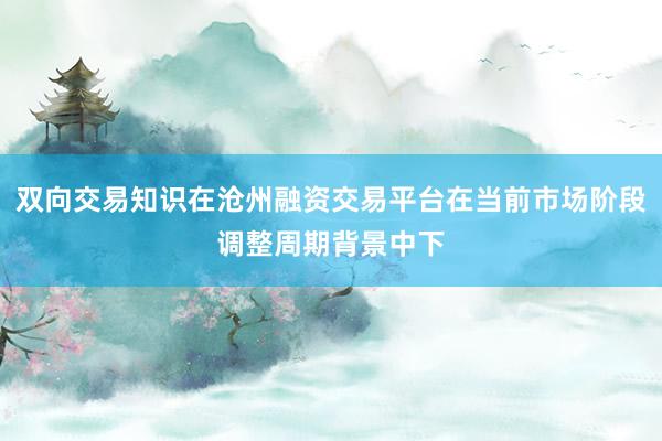 双向交易知识在沧州融资交易平台在当前市场阶段调整周期背景中下