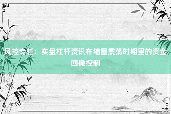 风控专栏：实盘杠杆资讯在缩量震荡时期里的资金回撤控制