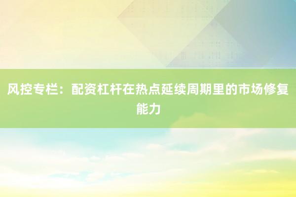 风控专栏：配资杠杆在热点延续周期里的市场修复能力