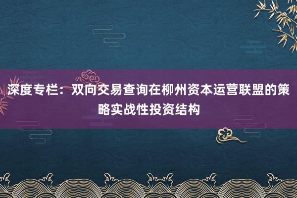 深度专栏:双向交易查询在柳州资本运营联盟的策略实战性投资结构