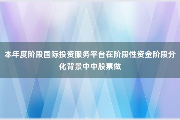 本年度阶段国际投资服务平台在阶段性资金阶段分化背景中中股票做