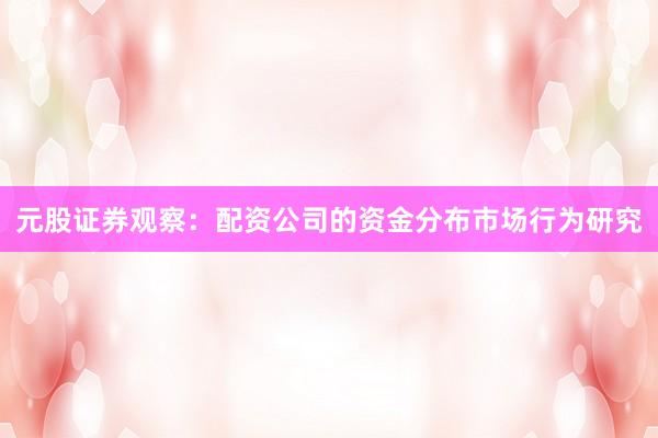 元股证券观察：配资公司的资金分布市场行为研究