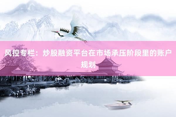 风控专栏：炒股融资平台在市场承压阶段里的账户规划
