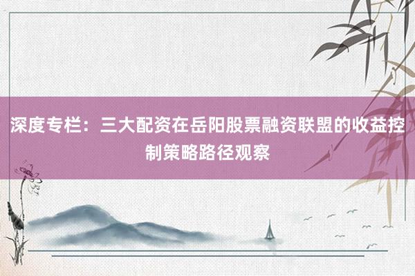 深度专栏：三大配资在岳阳股票融资联盟的收益控制策略路径观察
