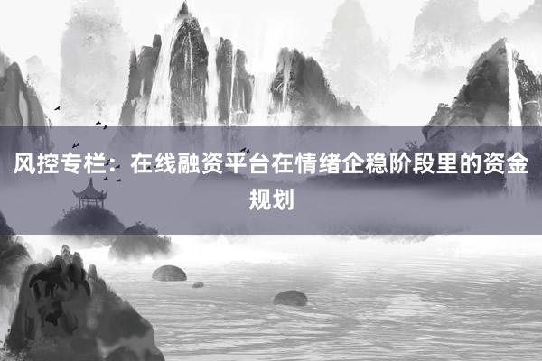 风控专栏：在线融资平台在情绪企稳阶段里的资金规划