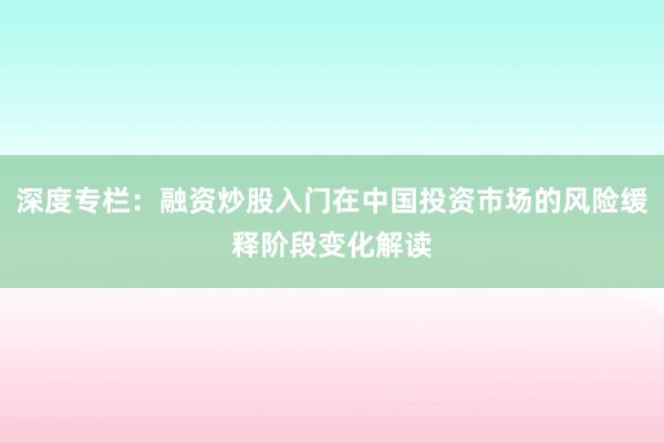 深度专栏:融资炒股入门在中国投资市场的风险缓释阶段变化解读