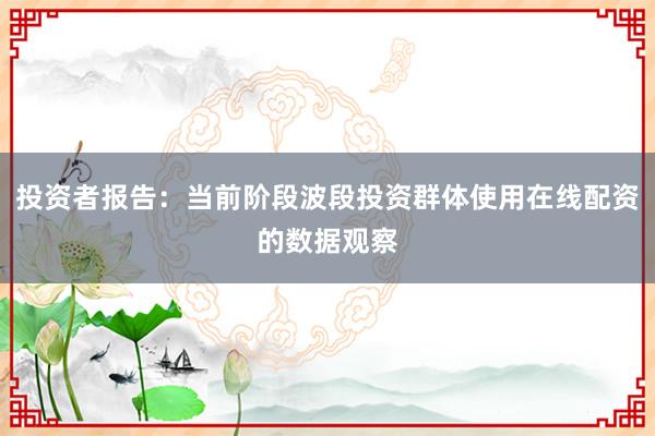 投资者报告：当前阶段波段投资群体使用在线配资的数据观察