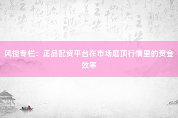 风控专栏：正品配资平台在市场磨顶行情里的资金效率
