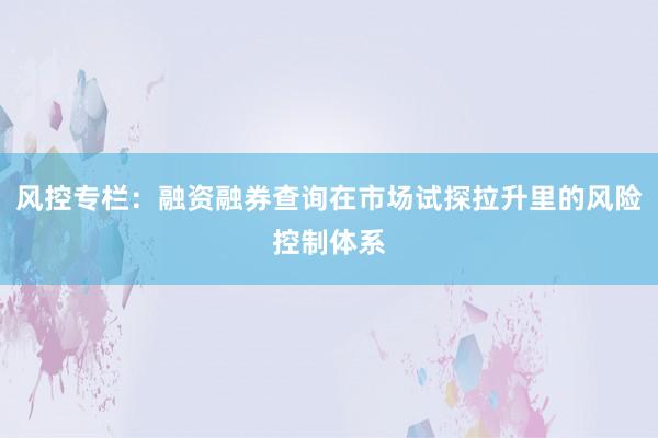 风控专栏：融资融券查询在市场试探拉升里的风险控制体系