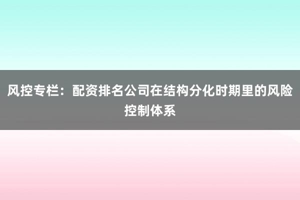风控专栏：配资排名公司在结构分化时期里的风险控制体系