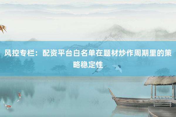风控专栏：配资平台白名单在题材炒作周期里的策略稳定性