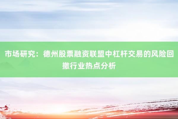 市场研究：德州股票融资联盟中杠杆交易的风险回撤行业热点分析