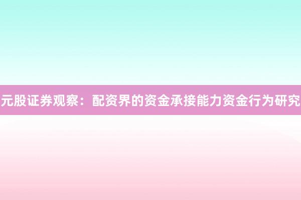元股证券观察：配资界的资金承接能力资金行为研究