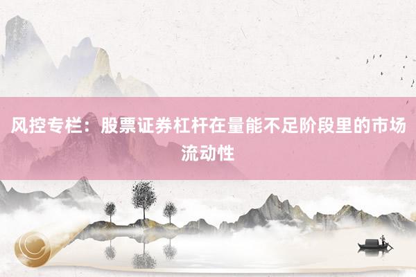 风控专栏：股票证券杠杆在量能不足阶段里的市场流动性